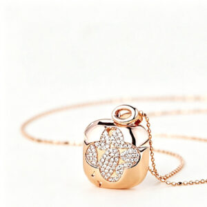 Rose Gold Clover Diamond Pendant Necklace, 18K Gold lab diamond Four Leaf Clover Charm Necklace for Women, Dainty Chain Jewelry Gift