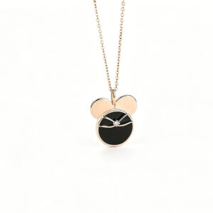 18K Rose Gold Black Onyx Mickey Mouse Pendant Necklace with Diamond Accent
