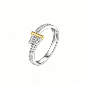 Two-Tone 18K Gold Bar Inlay Pave lab diamond Ring for Women