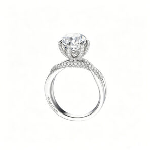 YOUCAN 18K White Gold Twisted Shank Pave Engagement Ring | 2 Carat Round Cut Lab Grown Diamond Ring with "YOU CAN" Engraving
