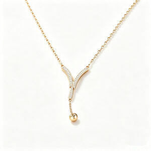 18K Gold Y Letter Pendant Necklace, Dainty lab Diamond Y Lariat Necklace for Women