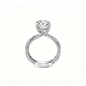 YOUCAN 18K White Gold Pave Twist Engagement Ring | 2 Carat Lab Grown Diamond Wedding Band with "YOU CAN" Engraving