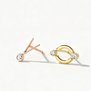 YOUCAN Initial Y & C Gold Diamond Stud Earrings, Asymmetric Design