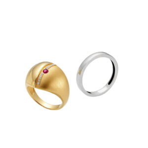 18K Gold Ruby Signet Ring & white gold Band Ring, Luxury Couple Rings Set for Women Men