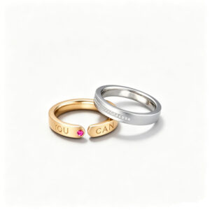 Open Cuff Ring Set, YOU CAN Statement Gold Ring Pave Diamond Wedding Band