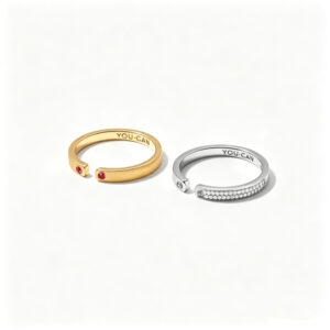 Empowerment Gift Ring Set, 18K Gold YOU CAN Ruby Ring & lab diamond Ring