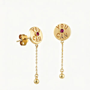 18K Gold YOUCAN Letter Drop Earrings, Ruby Accent Dangle Earrings for Women