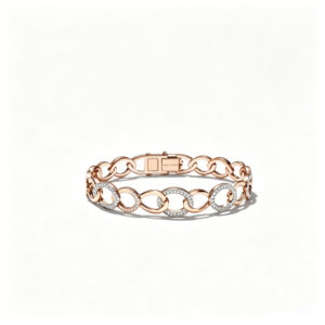 YOUCAN 18K Rose Gold Two-Tone Interlocking lab Diamond Chain Bracelet, Pave Setting Link Bangle for Women