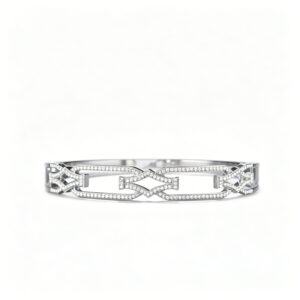 High Quality 18K White Gold Plated lab Diamond Bangle, Minimalist Geometric Statement Bracelet for Daily Wear