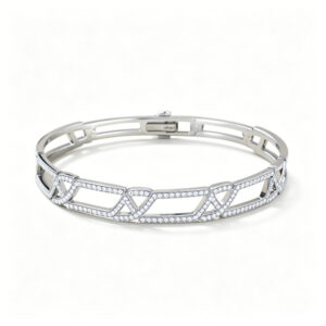 Women's Luxury Interlocking lab diamond Bangle, High Polished Silver Openwork Design Jewelry