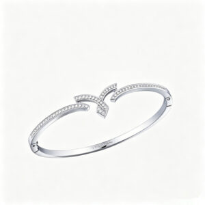 YOUCAN 18K White Gold Plated Double C lab Diamond Bangle,  Pave Setting Bracelet for Women