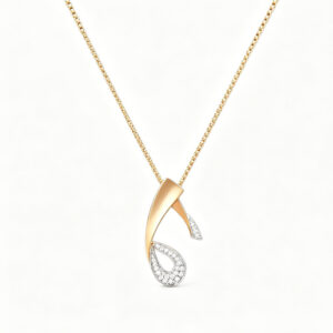 18K Gold Two-Tone Twisted Pendant Necklace with Pave lab diamond Stones for Women