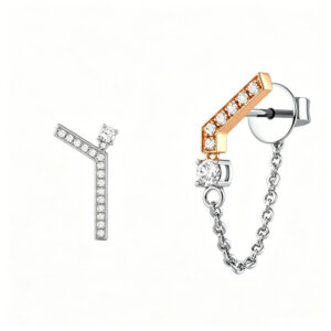 Y Letter Diamond Asymmetric Earrings, 18K Gold Plated Chain Drop Jewelry for Women