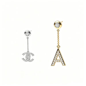 Luxury Double C & A Letter Dangle Earrings, 18K Gold lab diamond Earrings for Party Wedding