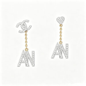 Luxury Asymmetric AN Letter Earrings, 18K Gold Plated lab diamond Tassel Earrings, YOUCAN Brand Statement Jewelry for Party Wedding