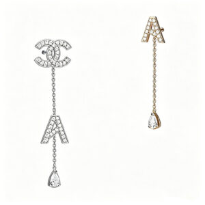 YOUCAN Asymmetric CA Letter Drop Earrings, 18K Gold lab diamond Long Chain Tassel Earrings with Teardrop Diamond for Women