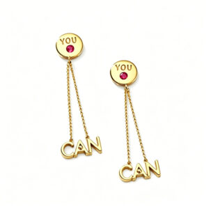 18K Gold Plated Inspirational Dangle Earrings, YOUCAN Brand Logo Earrings with Red ruby, Women's Statement Jewelry