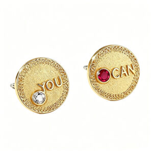YOUCAN "YOU CAN" Inspirational Coin Stud Earrings, 18K Gold  Ruby & lab Diamond Asymmetric Earrings, Hypoallergenic Motivational Jewelry for Women