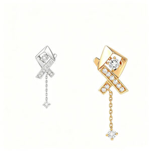 YOUCAN Geometric Cross Diamond Drop Earrings, 18K Gold