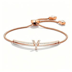 18K Rose Gold Y Initial Diamond Bracelet for Women, Adjustable Slider Bolo Bracelet with lab diamond, Personalized Letter Y Jewelry Gift