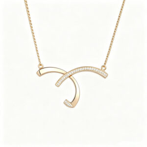 Women's 18K Gold Plated Double C Interlocking Necklace with lab Diamonds