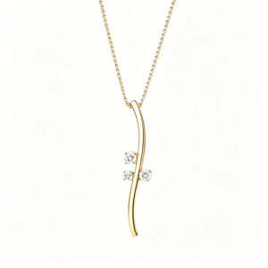 18K Gold Vertical Bar Pendant Necklace with 3 lab diamond Stones for Women