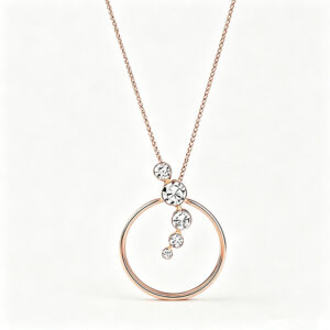 18K Rose Gold Circle Pendant Necklace with lab diamond for Women