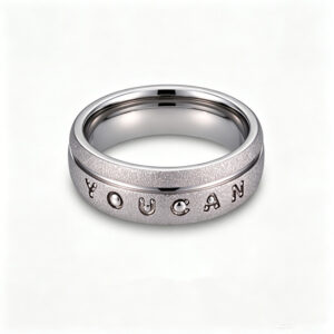YOUCAN Engraved Letter Silver Ring, Matte Finish Stainless Steel Wedding Band Ring, Hypoallergenic Daily Stackable Jewelry for Men Women