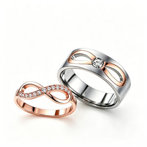 Infinity Symbol Couple Rings Set - 18K Rose Gold & white gold Matching Promise Rings with lab Diamonds, Custom Engraved Wedding Bands for Lovers