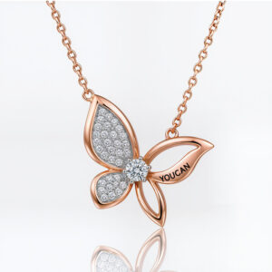 YOUCAN Rose Gold Butterfly Pendant Necklace with Diamonds for Women