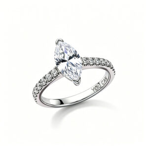 YOUCAN Marquise Cut lab diamond Engagement Ring | 18K White Gold Pave Band Wedding Ring for Women