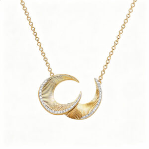 YOUCAN 18K Gold Double Crescent Moon Necklace, Pave lab Diamond Interlocking Moon Pendant Necklace for Women