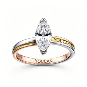 YOUCAN two-Color Gold Marquise Cut lab diamond Ring, 18K Gold Interlocking Band Ring for Women Engagement