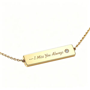 18K Gold Engraved Bar Necklace "I Miss You Always" | Dainty Diamond Accent Pendant