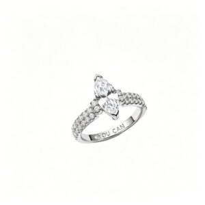 Dainty Marquise Cut lab diamond Engagement Ring, 18K Gold Pave Wedding Band Ring