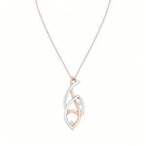 Rose & White Gold Diamond Pendant Necklace for Women | Abstract Ribbon Jewelry Gift