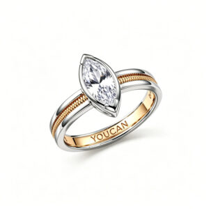 18K Gold Two Tone Marquise Cut Engagement Ring | YOUCAN Luxury Jewelry