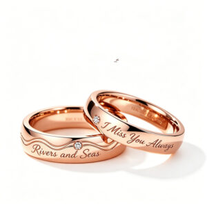 Engraved Matching Couple Rings Rose Gold | "Across Rivers and Seas" Promise Rings for Lovers