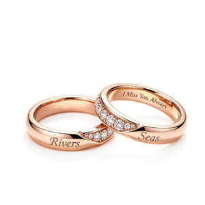 Engraved Matching Couple Rings Rose Gold | "Across Rivers and Seas" Promise Rings for Lovers